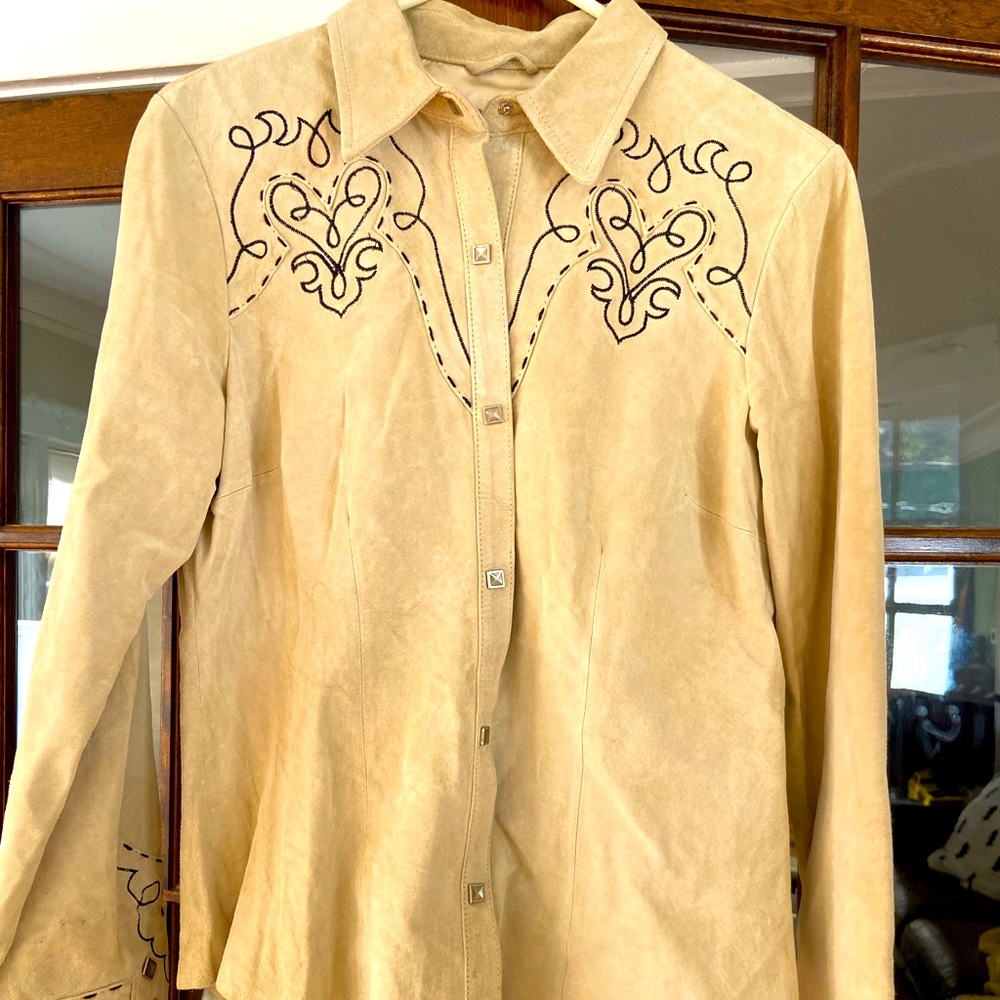 Vintage embroidered leather western shirt - excellent condition!